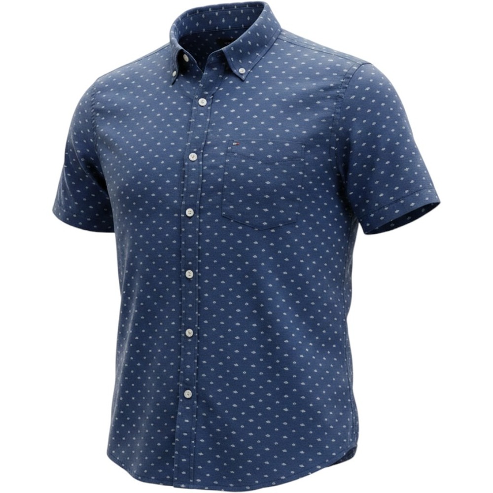 Tommy Hilfiger Mens XL Blue Geometric Short Sleeve Button Down Shirt Cotton